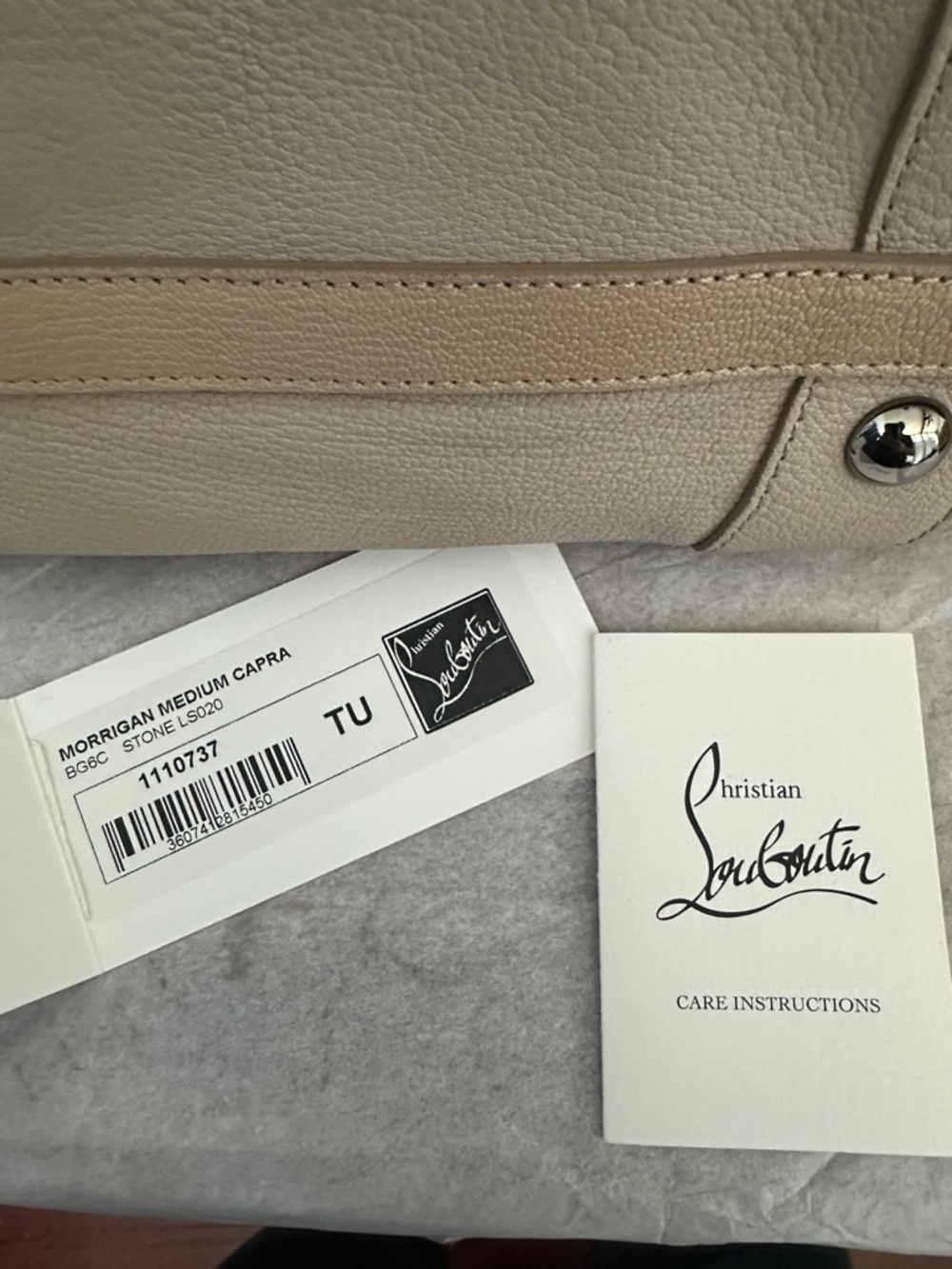 Rare Christian Louboutin Morrigan Medium Capra Stone Leather ShoulderBag NWT COA - Picture 13 of 17